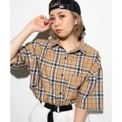 WEGO チェック柄オーバーサイズ半袖シャツ