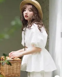 【新品】nugu ヌグ　Ptiée ストリングリンクルブラウス　ホワイト