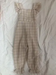 ペアマノン フリルオールインワン サロペット チェック