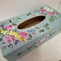 薔薇ト一ルペイント木製テイシュ入れ１点物