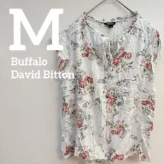 ⭐️347 【M】Buffalo ホワイト フローラルブラウス Tシャツ 薄手