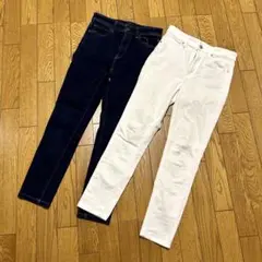ユニクロ スキニー パンツ ネイビー ホワイト セット 221-445286