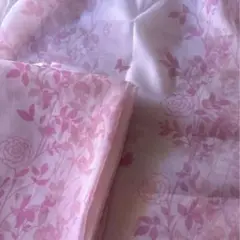 ピンクレースカーテン(薔薇＆蝶)100×198cm(2枚組)