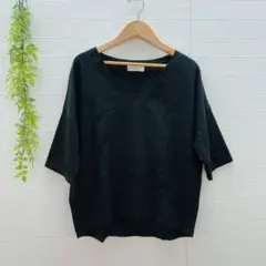 【INED】 フランドル 5分袖トップス 半袖カットソー (M) ブラック