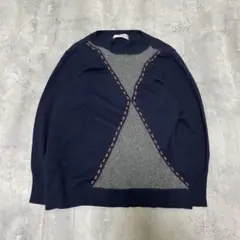 Mixing Blue カーディガン ステッチ風ライン ナチュラル レトロ