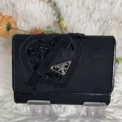 希少✨PRADA プラダ ハート ビジュ 財布 ブラック ナイロン