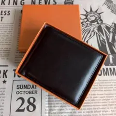 財布 二つ折り 黒 折り財布 薄型 メンズ ギフト レザー プレゼント カード
