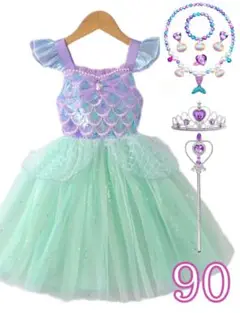 【新品】ディズニープリンセス・アリエル　風ワンピース＋アクセサリー6点セット