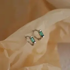343 フープピアス10mm エメラルド シルバー925 ワンタッチピアス