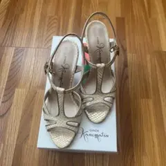 ♪かねまつ♪ ゴールド ストラップサンダル 中ヒール