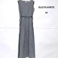 ELLE PLANETE チェック柄 ノースリーブ ワンピース ロング ベルト付