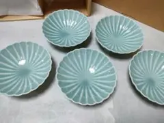 深川製磁 青磁 小付揃 菊割小鉢 5客 直径約13cm 有田焼 2240