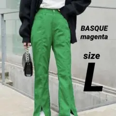 【 バスクマゼンタ 】センターラインスリットプリーツフレアパンツ グリーン L