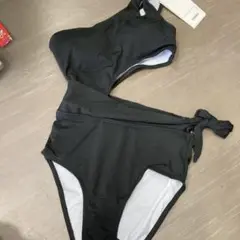 新品リブ編み ブラック ワンピース水着