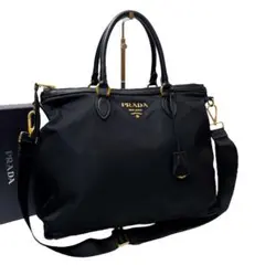 良品 プラダ ナイロン×レザー ハンド トート ショルダー バッグ 2WAY 黒