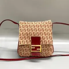極 美品 フェンディ ズッカ FFロゴ 柄 レザー ミニ ショルダーバッグ