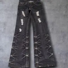 00s y2k 鬼ヒゲ flare denim crush 黒 archive