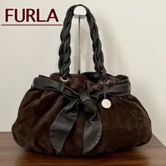 FURLA ビッグリボン スエードハンドバッグ 中古
