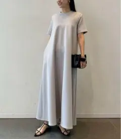 スタニングルアー　ダンボールTドレス　ロングワンピース　フレア　半袖　グレー