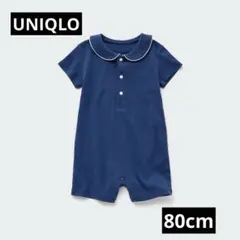 【美品】UNIQLO フライスショートオール ブルー 80cm