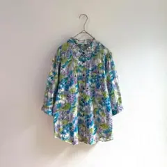 3314【リノアール】シャツ　五分袖　花柄　透け感　春夏　日本製　派手　総柄