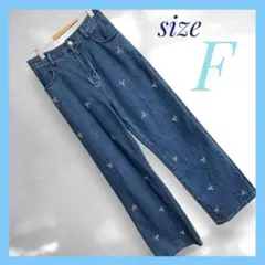 【最終お値下げ❣️✨】DOUBLE FLAGSリボン刺繍デニムストレートパンツ　F