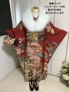 古典の赤❁⃘*.゜正絹振袖買い足しのフルセット 草履バッグ ファー M