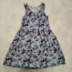 H&M 蝶と花のプリント ノースリーブワンピース 6-8Y