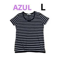 AZUL by moussy ベーシック　ボーダーUネック 半袖Tシャツ　L
