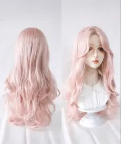 薄ピンク　ロング　カール　ウィッグ
