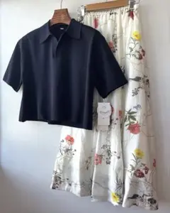 《新品タグ付き》ミラオーウェン 短丈スキッパーポロニット×スカートSET UP