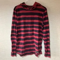 Emerica 赤黒ストライプ フード付きカットソー S