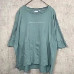 nanoca Tシャツ カットソー 半袖 M グリーン プリント ロゴ 春夏