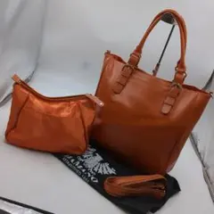 美品 HAMANO ハマノ 濱野 トート ハンドバッグ ショルダー オレンジ