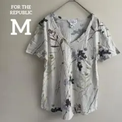 FOR THE REPUBLIC 花柄 Vネック Tシャツ Mサイズ ホワイト