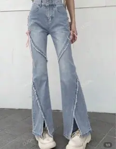 SHEIN レースアップ ディテール フレアレッグジーンズ