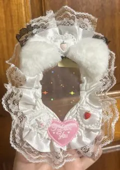 いちごトレカケース　ねこみみ　ブラック　ホワイト　うさぎメイドレースデコハート羽