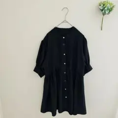 美品r.p.sキラキラボタンのバンドカラーフレアシャツ（M）黒