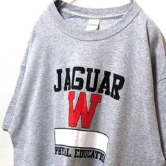 ギルダン ジャガーW ロゴ Tシャツ グレー 灰色 L 古着