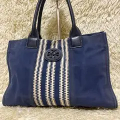 冬に似合うカラー✨トリーバーチ トートバッグ キャンバス レザー ロゴ ネイビー