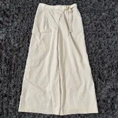 【美品】アンタイトル ストレッチリネンワイドパンツ 大きいサイズ 3L ベージュ