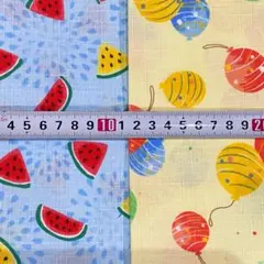 ●小さめ水風船●ヨーヨー●小さめスイカ●夏生地●カラフル●56cm×50cm2枚