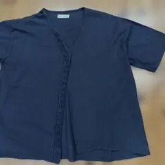 sisam シサム工房　半袖シャツ 羽織りもの　ダークネイビー　ブラック刺繍