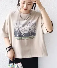 SHIPS 81BRANCA ベージュグラフィックプリント半袖Tシャツ