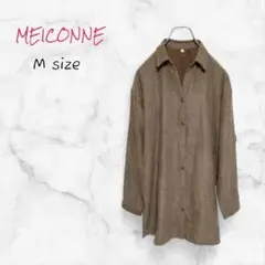 MEICONNE メンズ 長袖シャツ カーキ Mサイズ ポリエステル混 古着