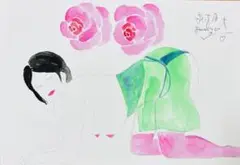 自画像ドローイング♡A4水彩アクリル絵画原画抽象画