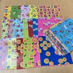 昭和レトロ✨フラワー柄カラープ リント千代紙 折り紙おりがみヴィンテージ当時物