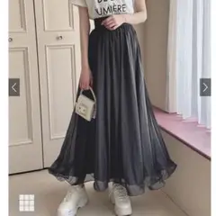 ロング スカート ウエーブ シアー フレア 田中みな実 透け感[gc254] 夏