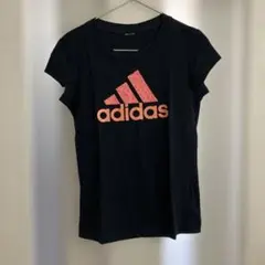 adidas 黒 Tシャツ ピンクロゴ（タグなしL）