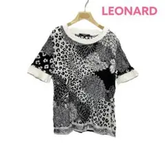 ●【美品】レオナール LEONARD/半袖カットソー/花柄/モノトーン●